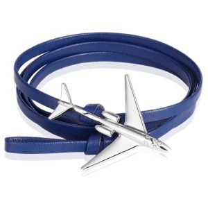 Wrap armband Heren Leer Vliegtuig Anker Blauw Zilverkleurig