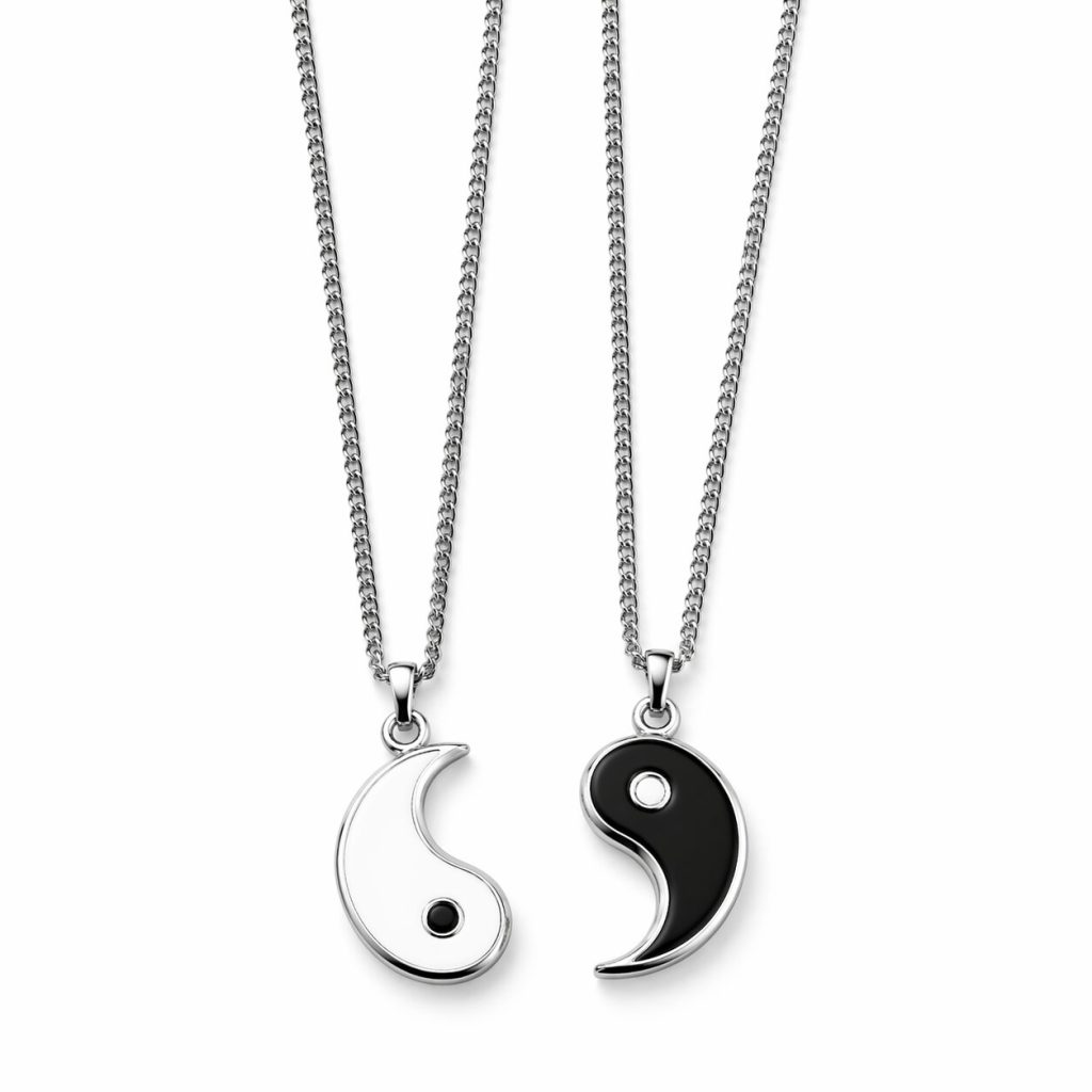 Yin Yang Ketting Set voor Koppels – Zwart Wit Hanger RVS Liefdesketting Duo Vriendschap & Relatie