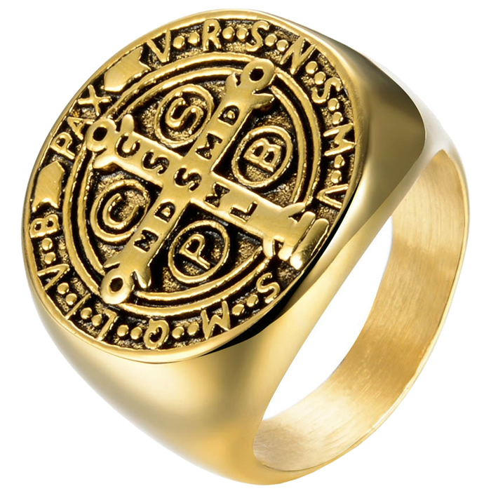 Zegelring Heren Edelstaal Holy Medal Cross-21.5mm