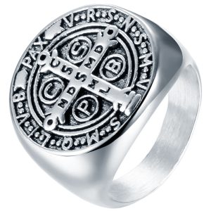 Zegelring Heren Edelstaal Zilverkleurig Holy Medal Cross-21.5mm