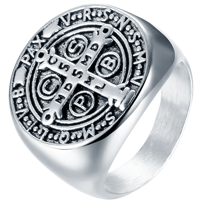 Zegelring Heren Edelstaal Zilverkleurig Holy Medal Cross-21.5mm