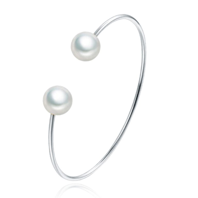 Zilverkleurige Dames Armband Bangle met Imitatie Parel