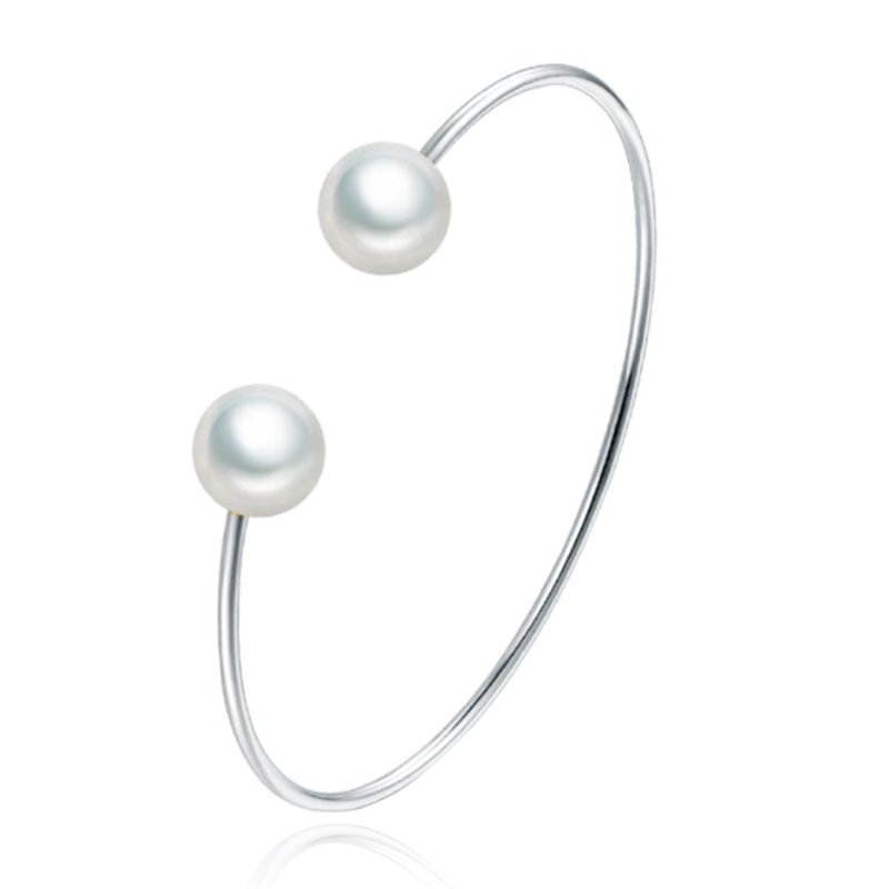 Zilverkleurige Dames Armband Bangle met Imitatie Parel