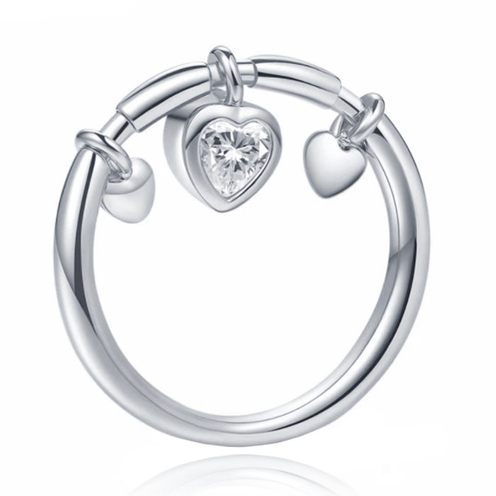Zilverkleurige Dames Ring met Hart Hanger van Zirkonia-17mm