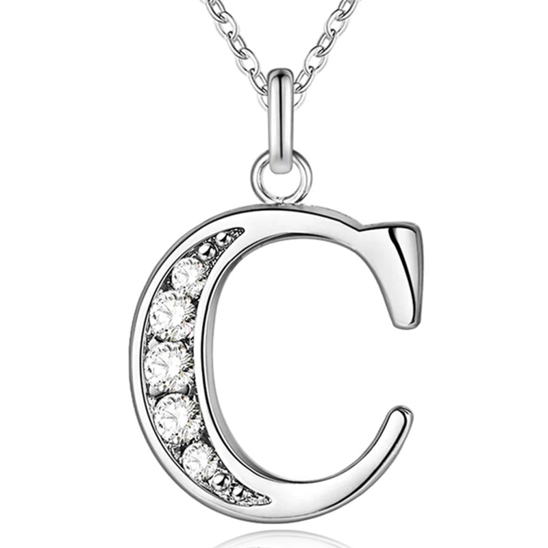 Zilverkleurige Letter C Dames Ketting met Zirkonia