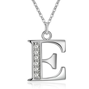 Zilverkleurige Letter E Dames Ketting met Zirkonia