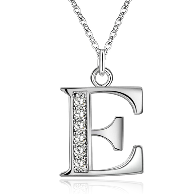 Zilverkleurige Letter E Dames Ketting met Zirkonia