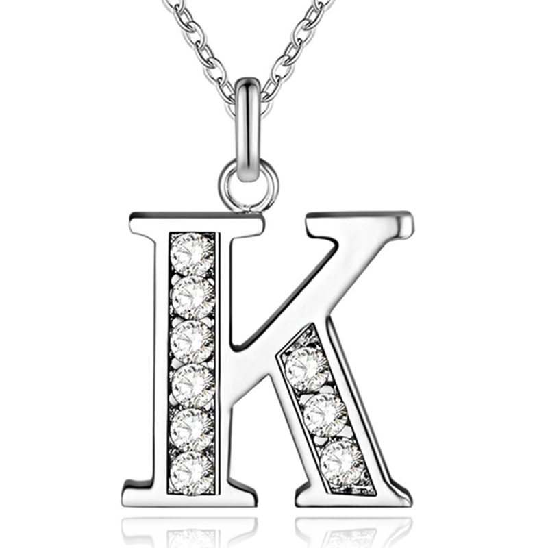 Zilverkleurige Letter K Dames Ketting met Zirkonia