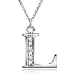 Zilverkleurige Letter L Dames Ketting met Zirkonia