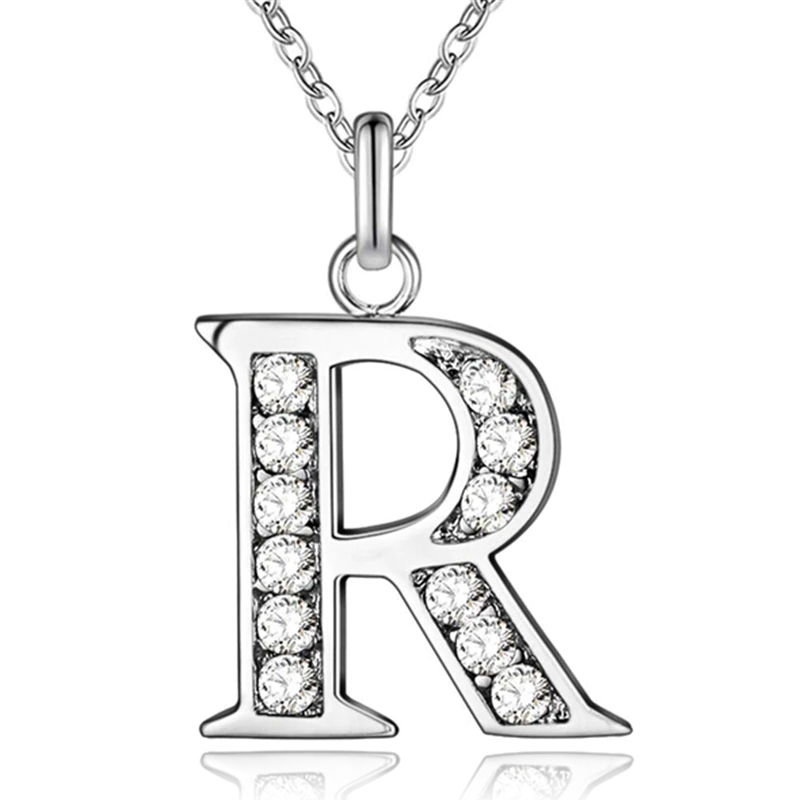 Zilverkleurige Letter R Dames Ketting met Zirkonia