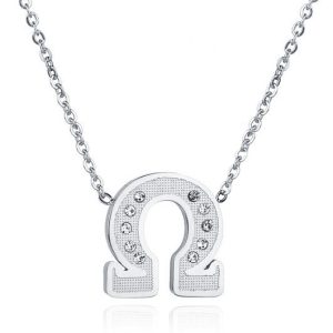 Zilverkleurige dames ketting Edelstaal OHM Symbool