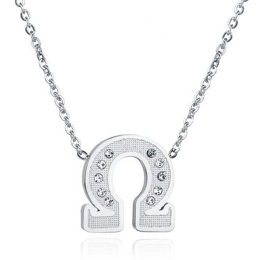 Zilverkleurige dames ketting Edelstaal OHM Symbool