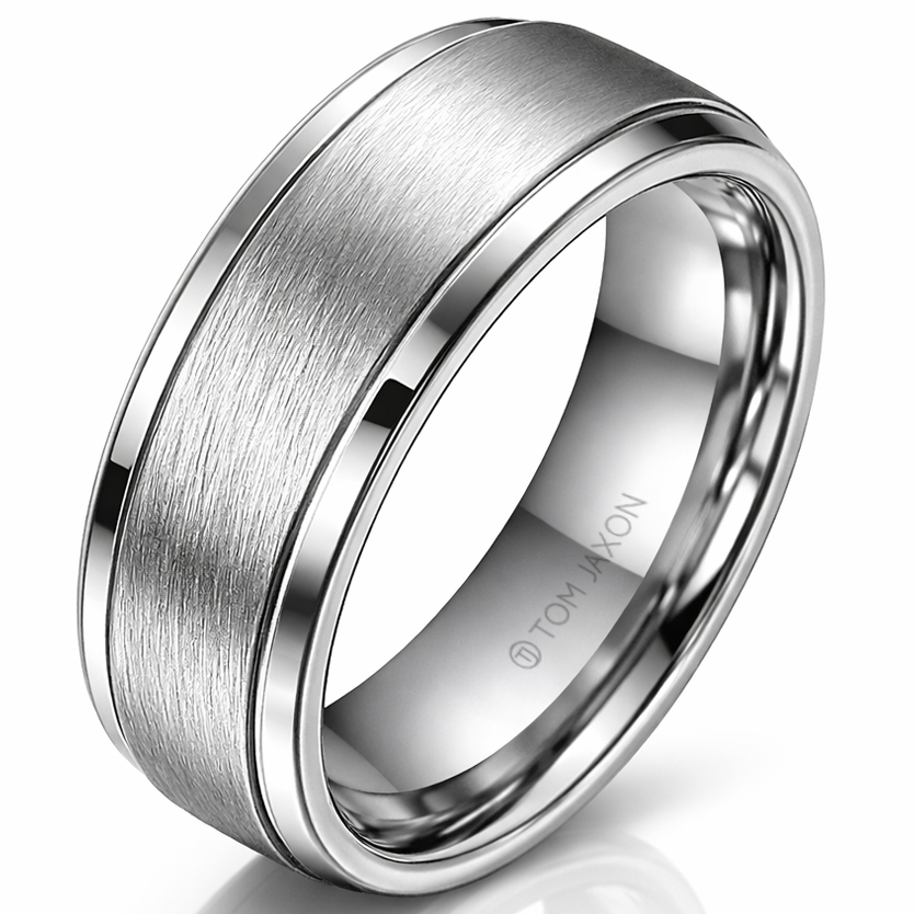 Zilverkleurige wolfraam heren ring Geborsteld Mat en Glans-17mm