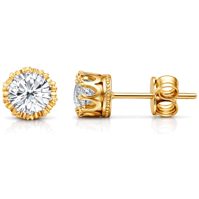 Zirkonia Oorbellen 7mm – Goudkleurige Studs – Oorknopjes met Kroonzetting – Luxe Look