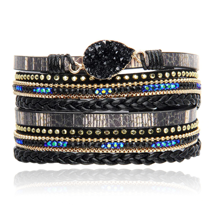 Zwarte Multilayer Armband met Steen