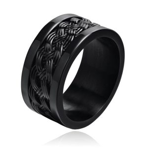 Zwarte mannen Ring Verweven Band – Mendes Jewelry-18mm