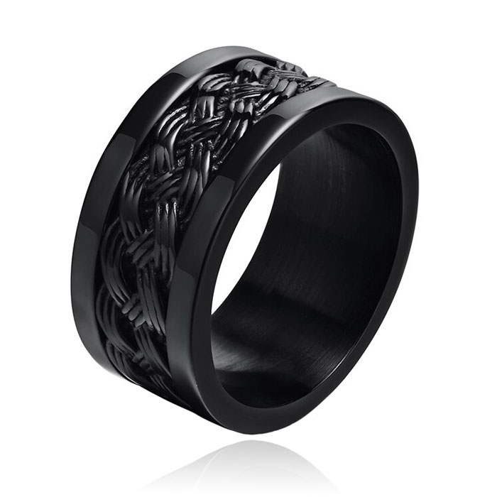 Zwarte mannen Ring Verweven Band – Mendes Jewelry-21mm