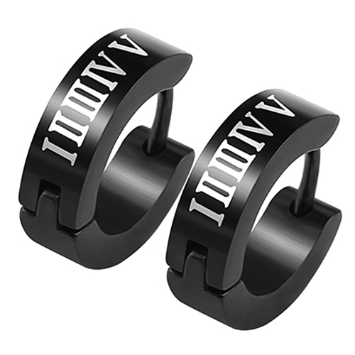 Zwarte stalen heren oorringen Roman Numeral Print