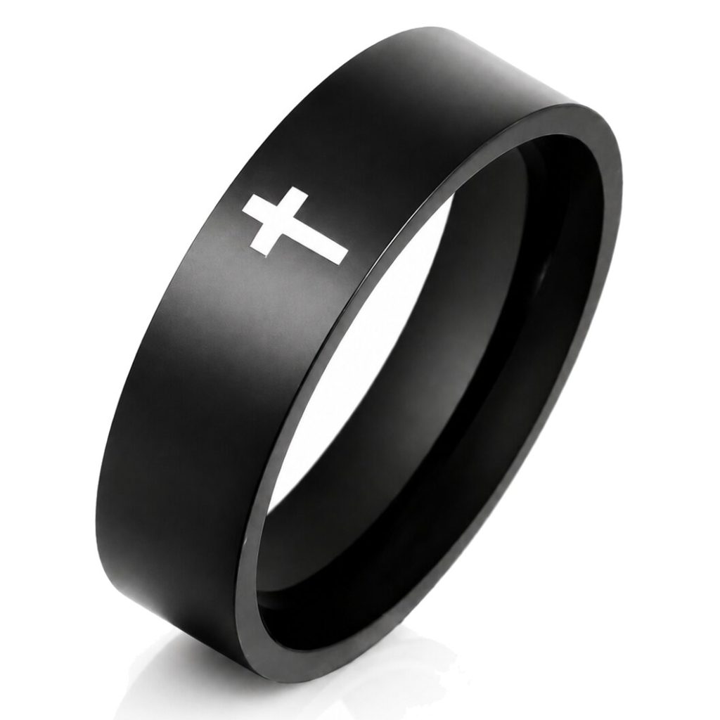 Zwarte stalen mannen ring LGT Jewels met Kruis-18mm