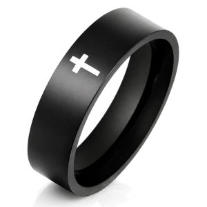 Zwarte stalen mannen ring LGT Jewels met Kruis-18mm