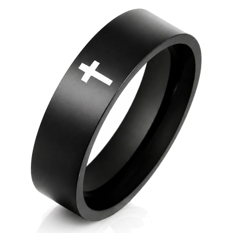 Zwarte stalen mannen ring LGT Jewels met Kruis-19mm