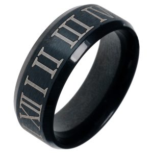 Zwarte stalen ring met Romeinse Cijfers-21mm