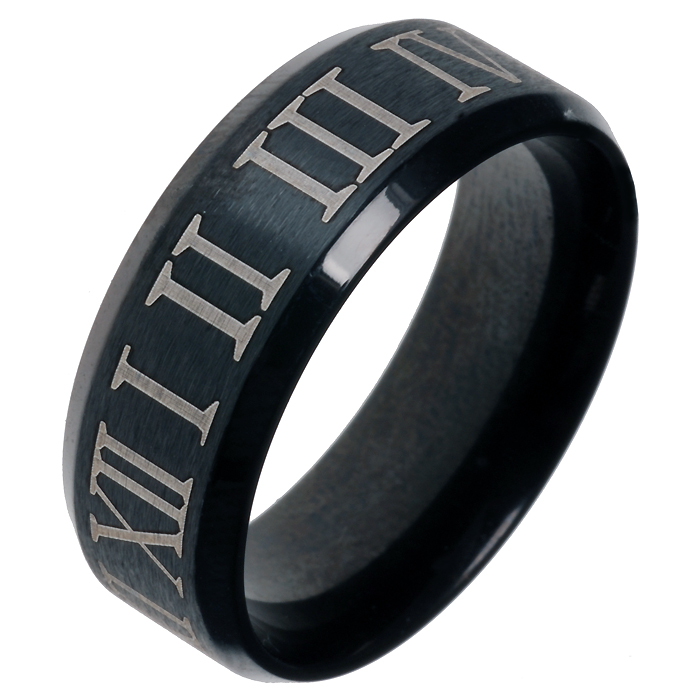 Zwarte stalen ring met Romeinse Cijfers-21.5mm