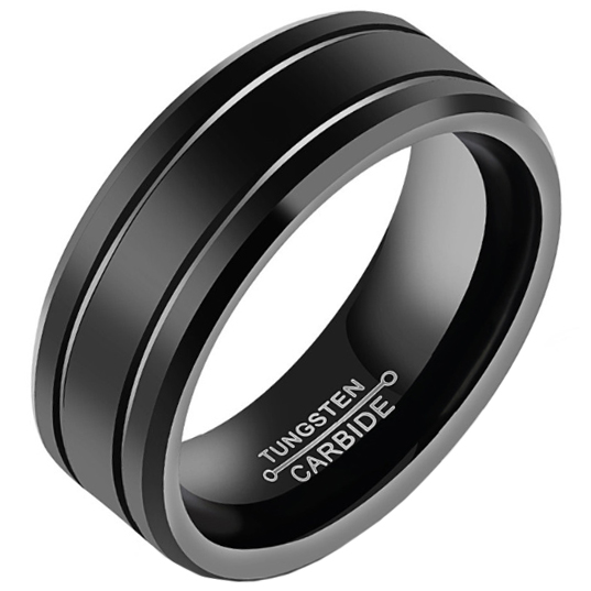 Zwarte Wolfraam heren ring 8mm-21.5mm