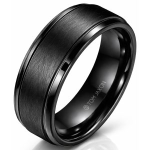 Zwarte wolfraam heren ring Geborsteld Mat en Glans-19mm