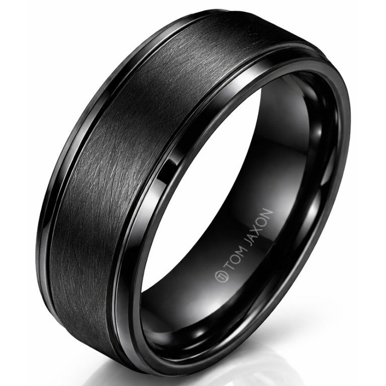 Zwarte wolfraam heren ring Geborsteld Mat en Glans-17mm