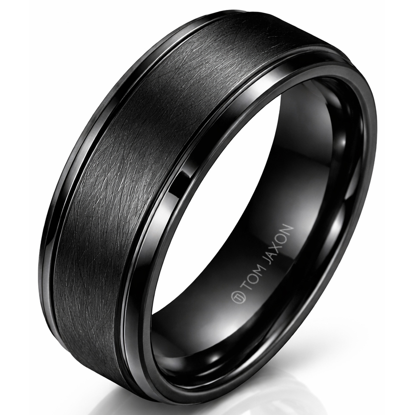 Zwarte wolfraam heren ring Geborsteld Mat en Glans-21mm