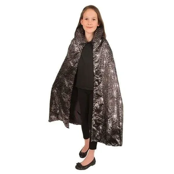 Zwarte kindercape met spinnenwebprint