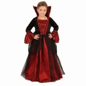Halloween verkleed jurk Vampier voor meisjes – rood/zwart – openstaande kraag