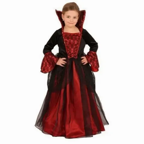 Halloween verkleed jurk Vampier voor meisjes – rood/zwart – openstaande kraag