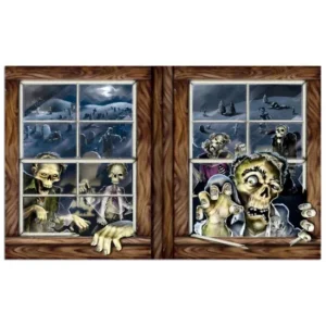Halloweenraamdecoratie met zombies – 2 ramen – 96 × 157 cm