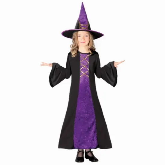 Halloween verkleed kostuum heks – paars – kinderen – heksen jurk en hoed – carnaval