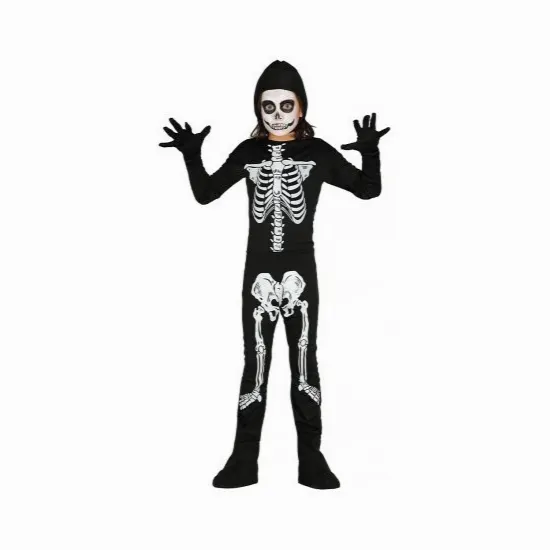 Halloween verkleedkleding kostuum kinderen – skelet jumpsuit – zwart – botten