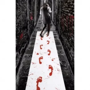 Witte loper met rode bloed voetstappen – 450 x 60 cm – Halloween/horror decoratie