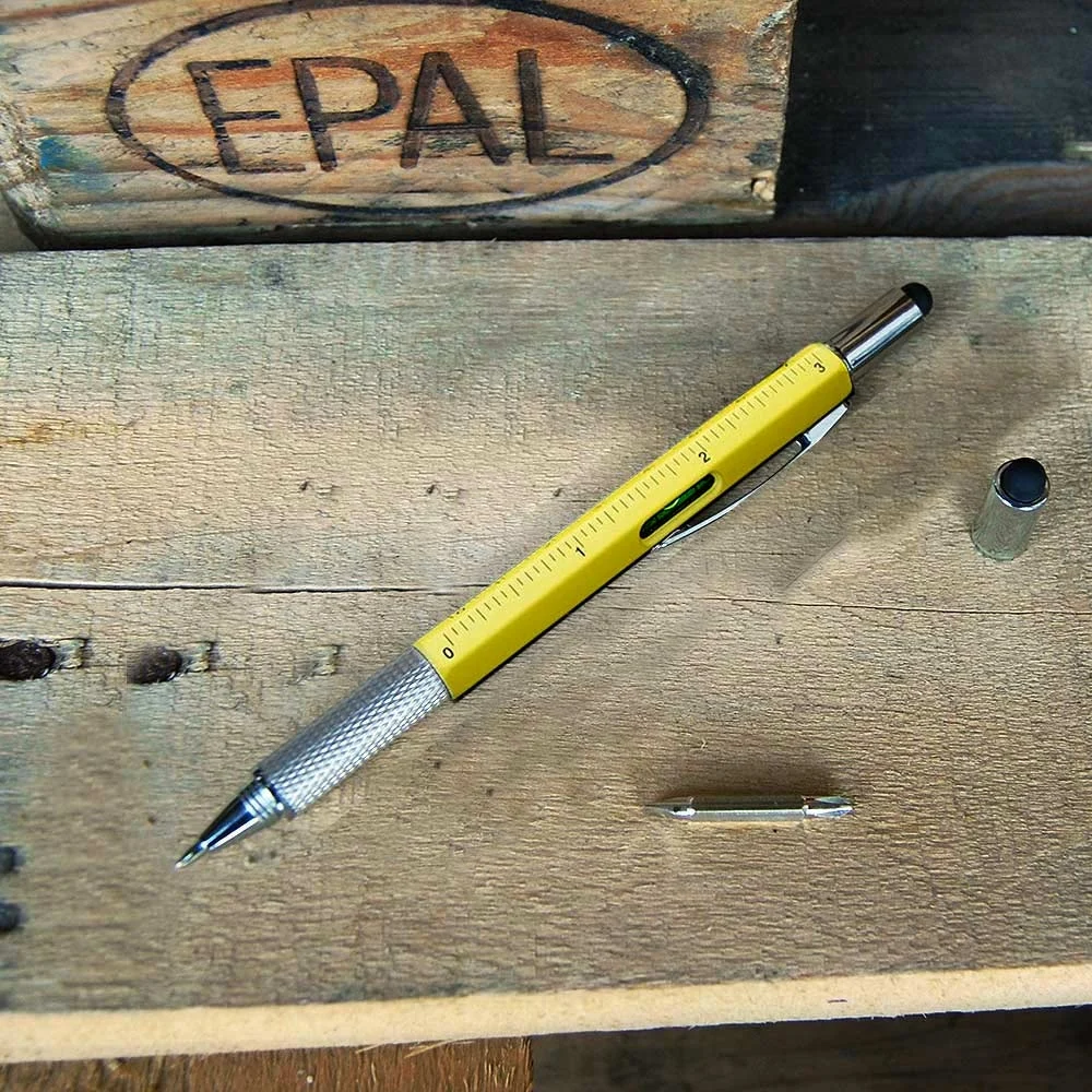 6-in-1 Multitool Pen geel – Gereedschapspen – Handy Pen