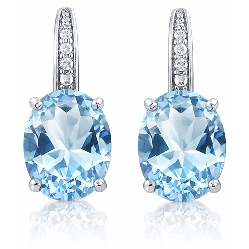 Cilla Jewels 925 Zilveren Oorbellen met Grote Blue Topaz Steen