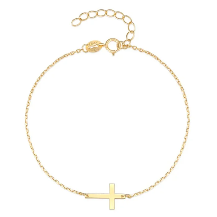 Elenza Goudkleurige 925 Sterling Zilveren Armband met Fijn Kruis