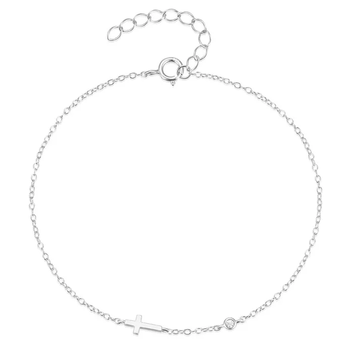 Elenza Zilveren Armband met Fijn Kruis en Kristallen