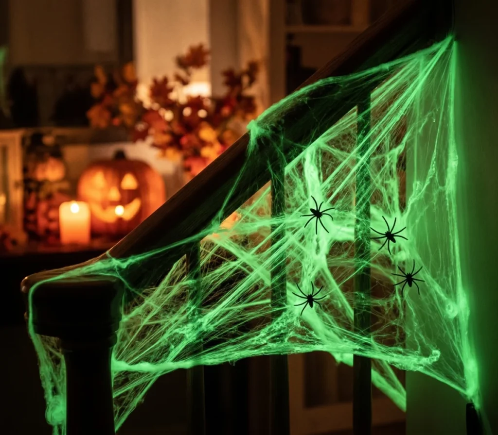 Glow Spiderweb – Glow in the Dark Spinnenweb – Inclusief 4 Spinnen
