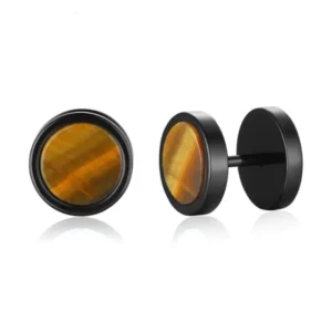 Heren oorbellen Zwart Mendes Edelstaal Tiger Eye