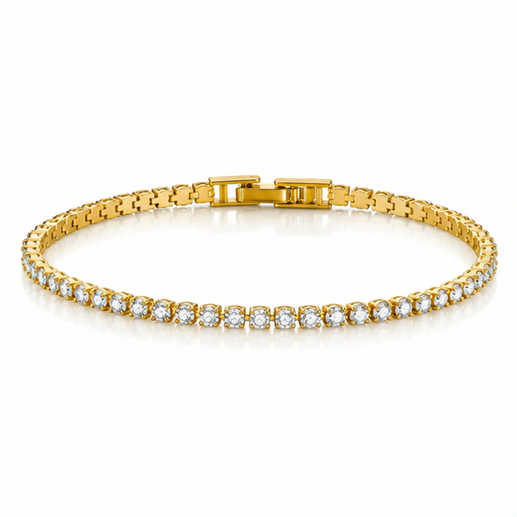 LGT JWLS Goudkleurige Dames Tennisarmband met Witte Zirkonia 2,5 mm – 17cm