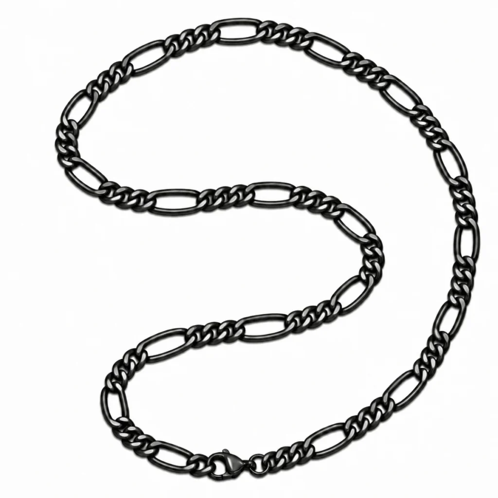 LGT JWLS Zwarte Figaro Herenketting van Edelstaal 6mm – 70cm