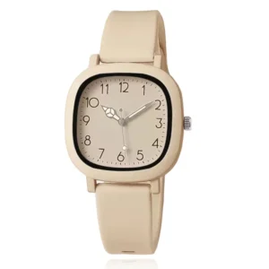 LGT Beige dameshorloge – soft square kast met siliconen band