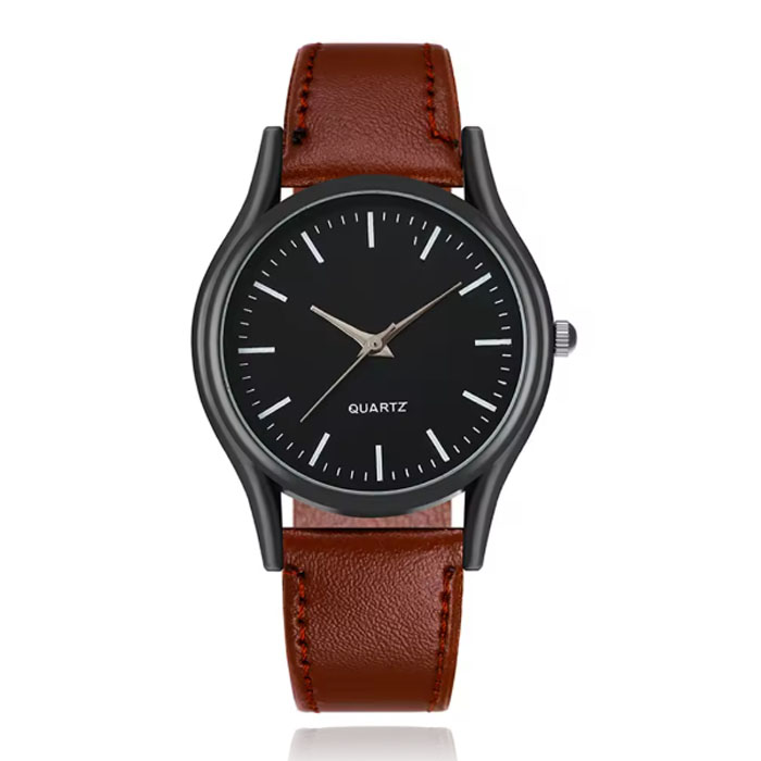LGT Herenhorloge met bruine leren band en zwarte wijzerplaat