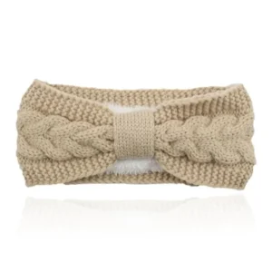 LGT JWLS Dames Hoofdband – Beige, Katoen met Fleece Voering en Kabelpatroon