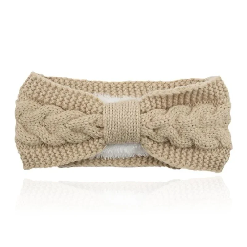 LGT JWLS Dames Hoofdband – Beige, Katoen met Fleece Voering en Kabelpatroon